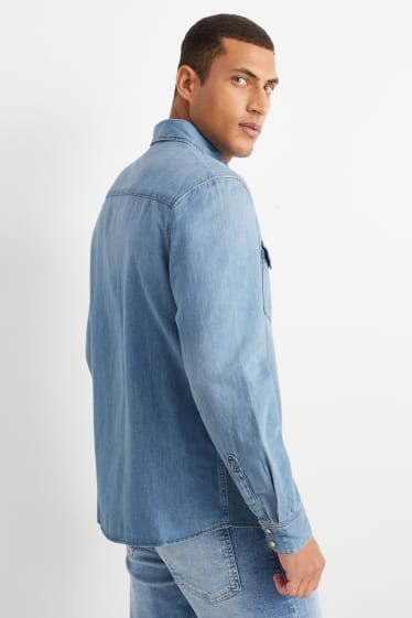 Hommes - Chemise en jean - coupe droite - col kent - jean bleu