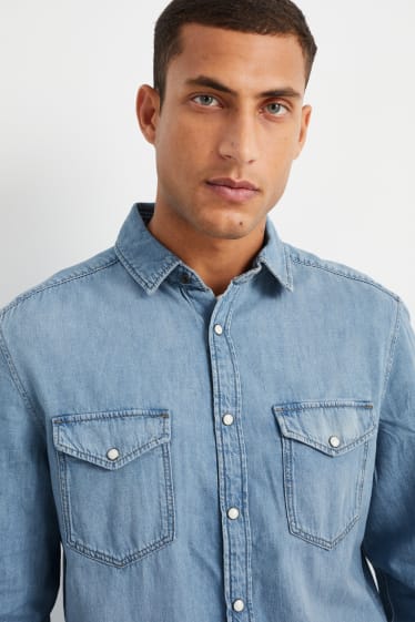 Men - Denim shirt - regular fit - kent collar - blue denim