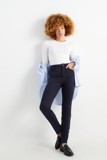 Femmes - Pantalon en toile - high waist - slim fit - bleu foncé