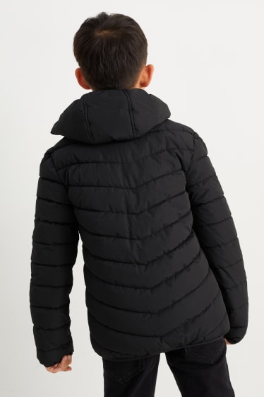 Kinder - Steppjacke mit Kapuze - wasserabweisend - schwarz