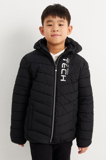 Niños - Chaqueta acolchada con capucha - hidrófuga - negro