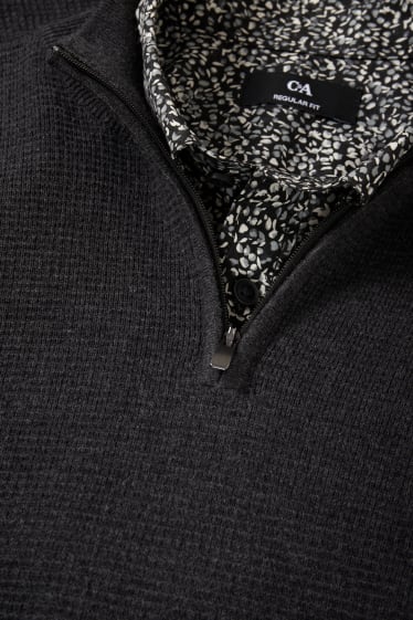 Herren - Pullover und Hemd - Regular Fit - Button-down - dunkelgrau