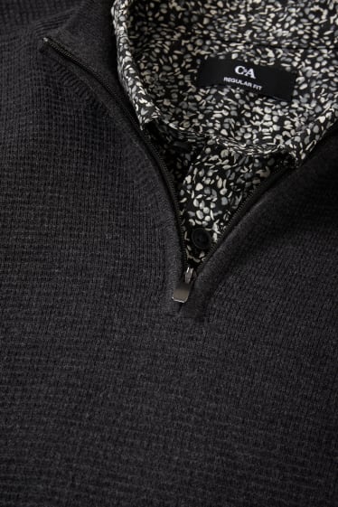 Uomo - Maglione e camicia - regular fit - colletto button down - grigio scuro