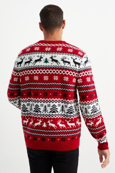 Hommes - Pull de Noël - renne - rouge foncé