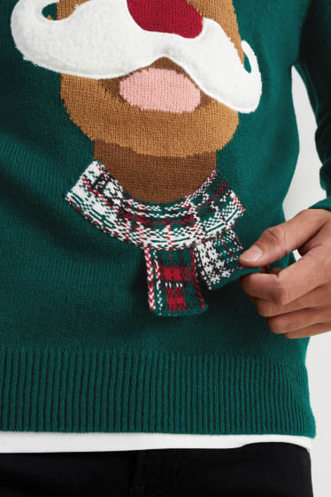 Heren - Trui voor de kerst - rendier Rudolf - groen