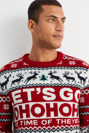 Hommes - Pull de Noël - renne - rouge foncé