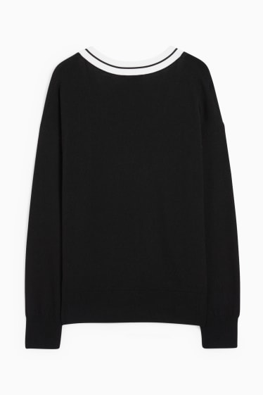 Women - V-neck jumper with cashmere - black