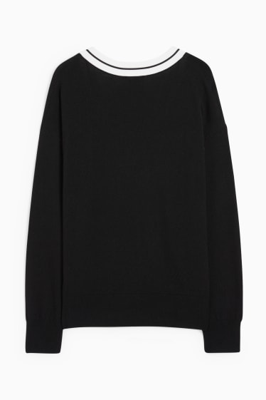 Donna - Maglione con collo a V e componente di cashmere - nero