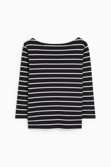 Women - Long sleeve top - striped - black