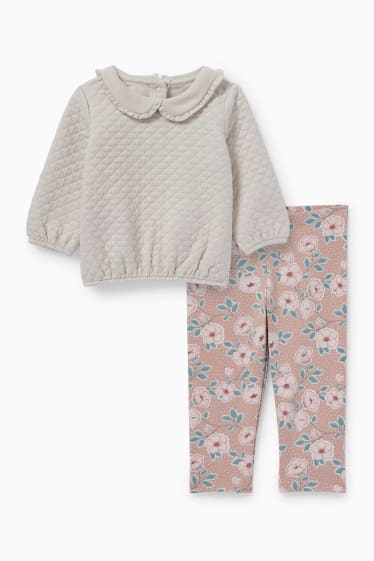 Babys - Babyoutfit - 2-delig - gebloemd - licht beige