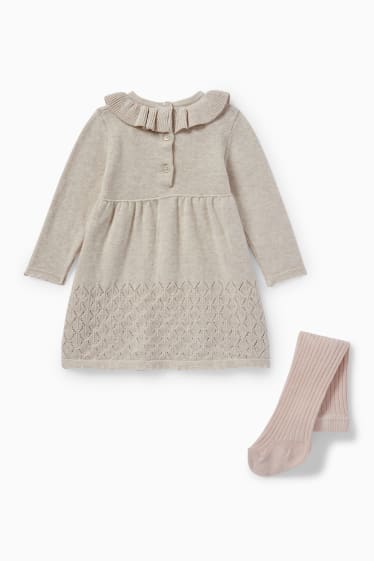 Babies - Knitted baby outfit - 2 piece - light beige