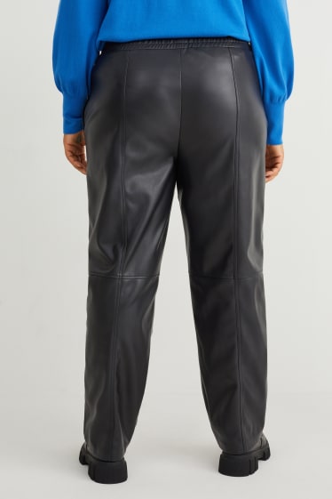 Dona - Pantalons - high waist - straight fit - pell sintètica - negre