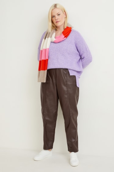 Donna - Pantaloni - vita alta - straight fit - similpelle - marrone scuro