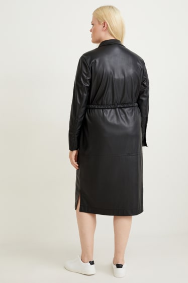 Damen - Blusenkleid - Lederimitat - schwarz