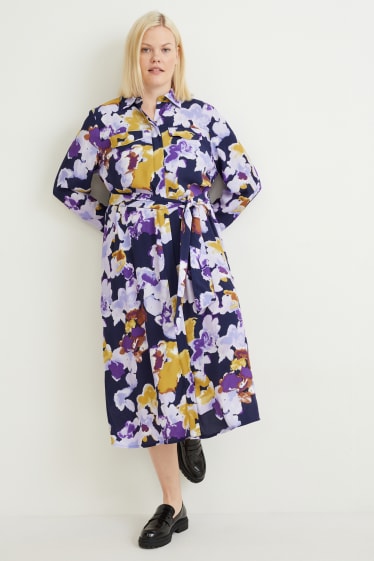 Dámské - Halenkové šaty - s květinovým vzorem - tmavomodrá
