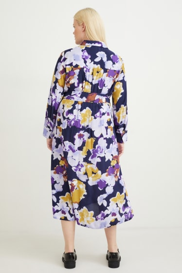 Donna - Vestito a blusa - a fiori - blu scuro