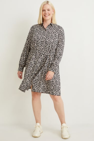 Femmes - Robe-chemisier en viscose - à fleurs - noir