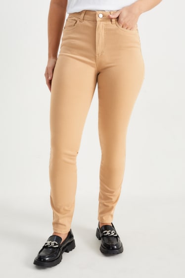Femmes - Pantalon de toile - high waist - coupe slim - marron clair