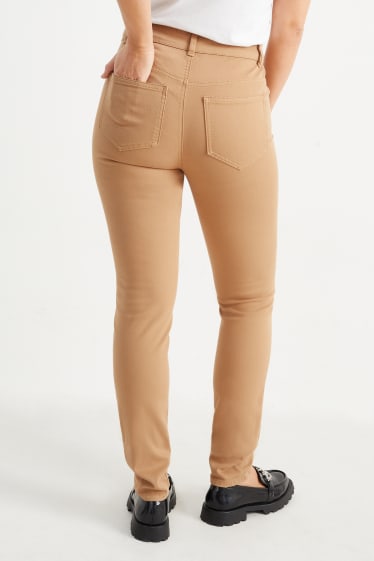 Femmes - Pantalon de toile - high waist - coupe slim - marron clair