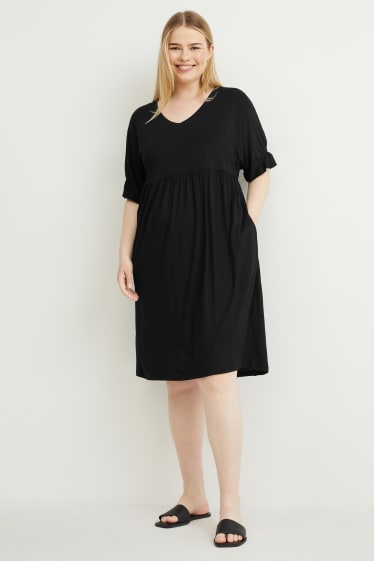 Dames - Jurk met V-hals - zwart
