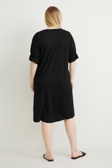 Dames - Jurk met V-hals - zwart