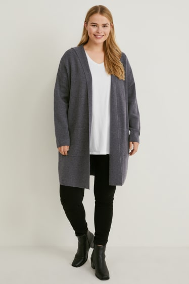 Damen - Strickjacke mit Kapuze - dunkelgrau