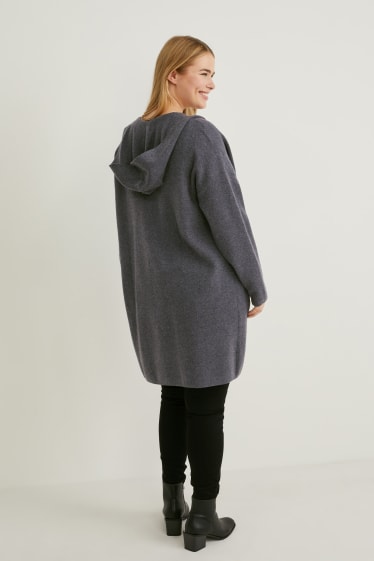 Damen - Strickjacke mit Kapuze - dunkelgrau