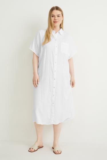 Mujer - Vestido camisero - mezcla de lino - blanco