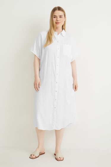 Women - Shirt dress - linen blend - white