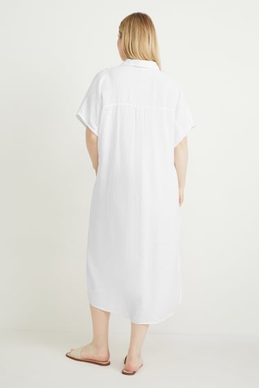 Femei - Rochie tip bluză - amestec de in - alb
