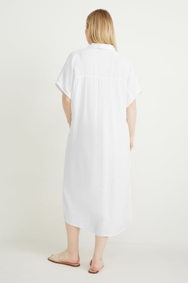 Mujer - Vestido camisero - mezcla de lino - blanco