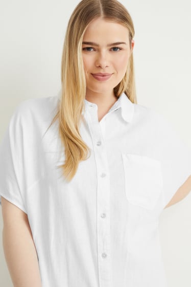 Donna - Vestito a camicia - misto lino - bianco