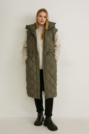 Women - Quilted gilet with hood - green