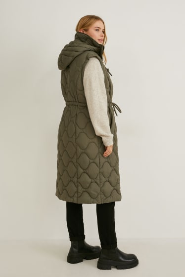 Women - Quilted gilet with hood - green