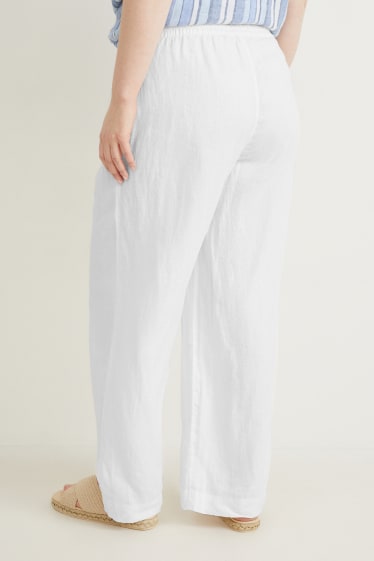 Donna - Pantaloni di lino - vita media - gamba ampia - bianco