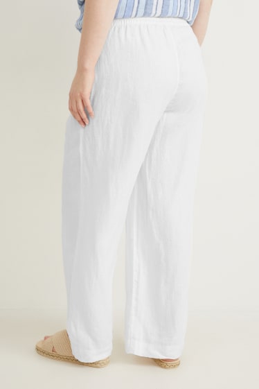 Damen - Leinenhose - Mid Waist - Wide Leg - weiß