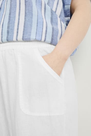 Damen - Leinenhose - Mid Waist - Wide Leg - weiß