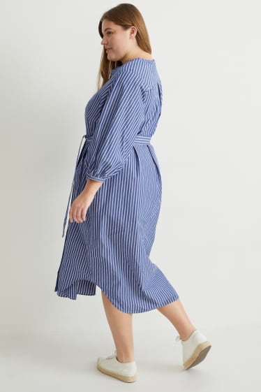 Damen - Blusenkleid - gestreift - blau / weiß
