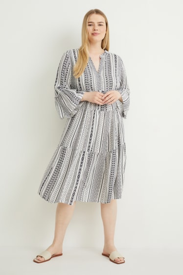 Damen - Kleid - gemustert - schwarz / weiß