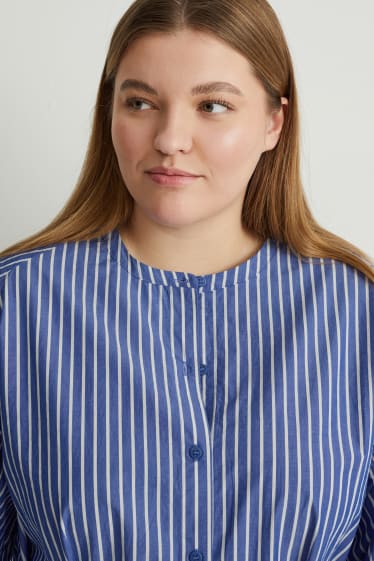 Damen - Blusenkleid - gestreift - blau / weiß