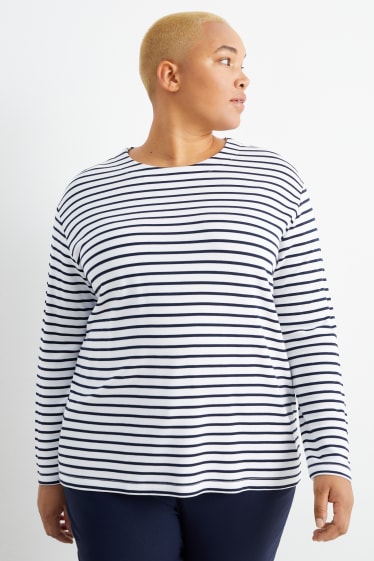 Mujer - Camiseta de manga larga - de rayas - blanco / azul
