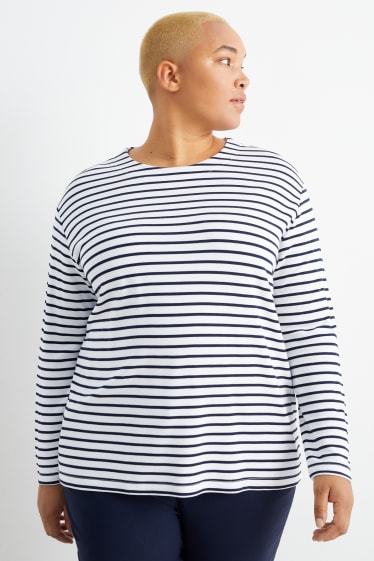 Women - Long sleeve top - striped - white / blue