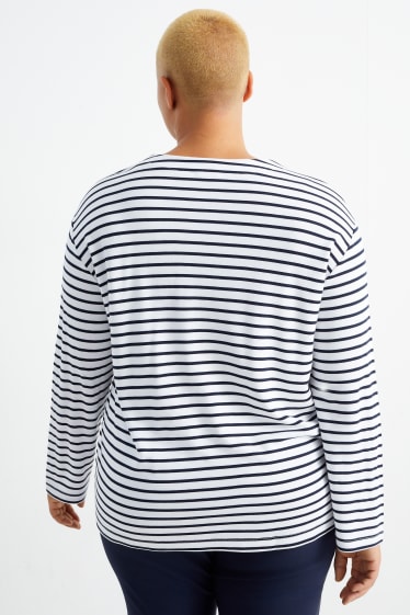 Women - Long sleeve top - striped - white / blue