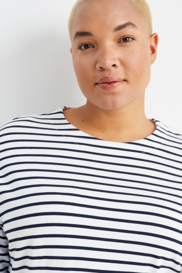 Women - Long sleeve top - striped - white / blue