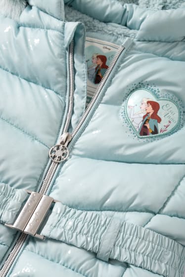 Enfants filles - La Reine des Neiges - doudoune à capuche avec garniture d'imitation fourrure - turquoise clair