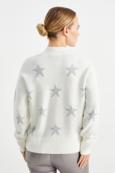 Damen - Pullover - Sterne - weiß