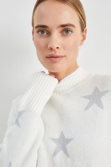 Damen - Pullover - Sterne - weiß