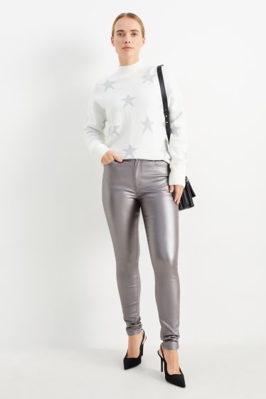 Femei - Pantaloni de stofă - talie înaltă - skinny fit - argintiu