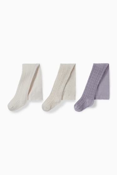 Bébés - Lot de 3 - collants pour bébé - motif tressé - blanc crème