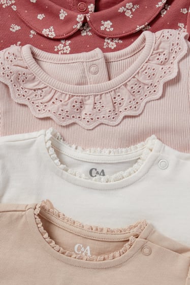 Babys - Set van 4 - paarden en bloemen - baby-longsleeve - crème wit